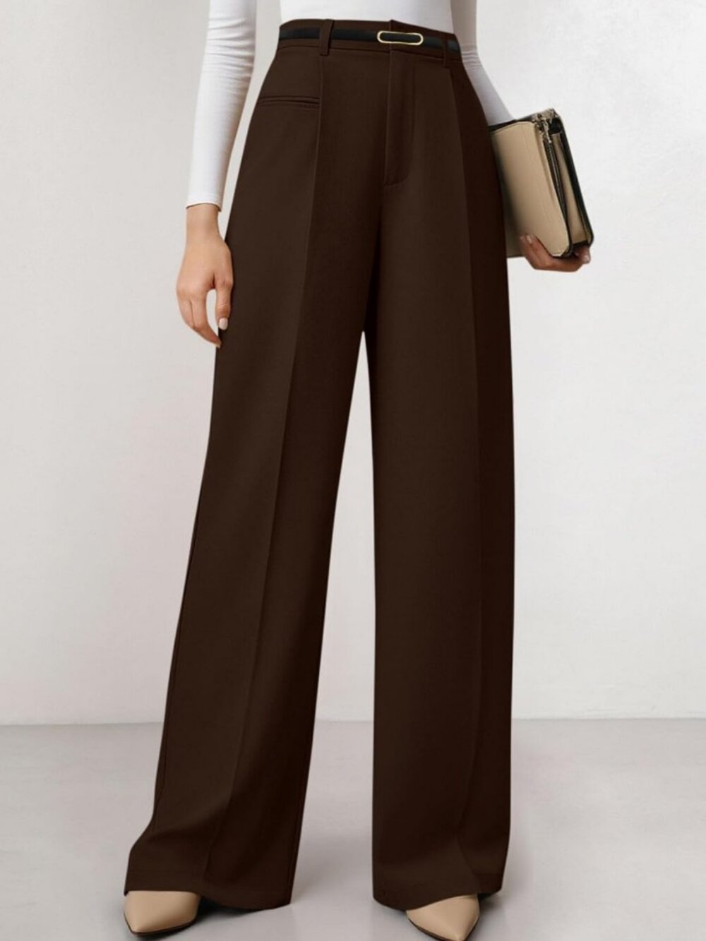 Chic Women's Tailored Wide Leg Work Pants | Stylish Office Trousers for All-Day - Picture 2 of 6
